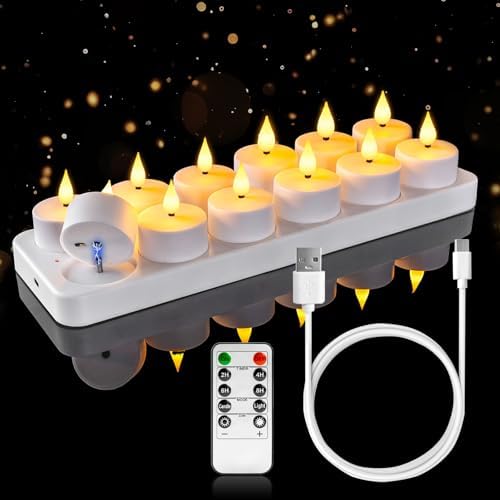 Homemory 12-Pack Rechargeable Tea Light Candles with Remote, 2/4/6/8H Timer by Homemory