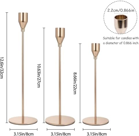 French Gold Candle Holders Set of 3, Metal Taper Candle Holders, Gold Candlestick Holders, Fits 2.2cm Thick Candle&Led Candles, for Table Centerpiece, Mantels, Weddings, Dining, Party - Image 2