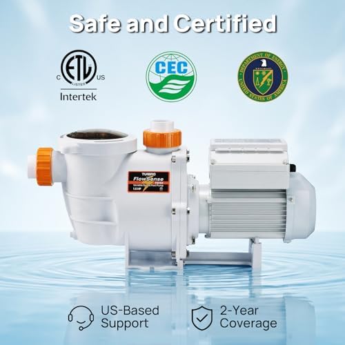 TURBRO 1.5 HP Variable Speed Swimming Pool Pump, 6,300 GPH | High Flow Self-Priming Pump for Above-Ground Pools, with Strainer Basket, 1.5” and 2.0” NPT Fittings, 220-240V, FS15V
