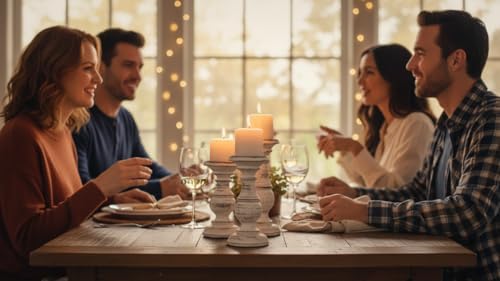 White Pillar Candle Holder Set of 3 - Farmhouse Wood Candle Stand, Mantle Decor Centerpieces for Fireplace, Living or Dining Room Table 6 X 8 X 10 Inch - Image 5