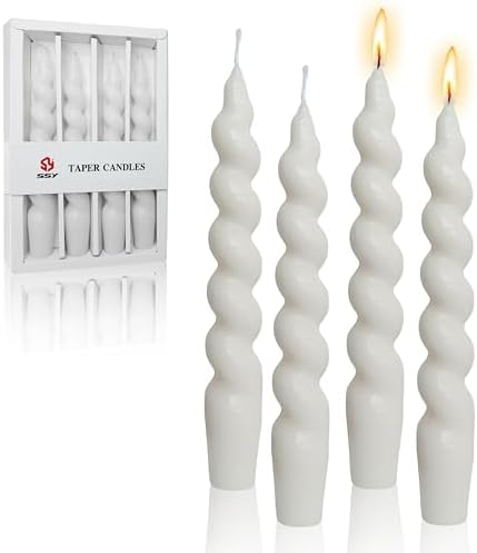 7.5 Inches Spiral Taper Candles Colorful Twisted Candle Dripless Long Candles, Handmade Candlesticks for Wedding Dinner Decor, Set of 4(White) by FCMSHAMD