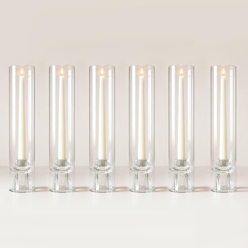 6 Pack Glass Hurricane Candle Holders 12" Open Ended Candlestick Tubes by Jolitac