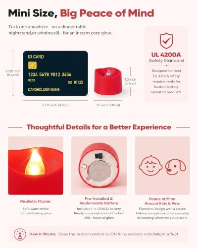Homemory 50-Pack Red Flameless Battery Tea Light Candles, 200+ Hours - Image 2