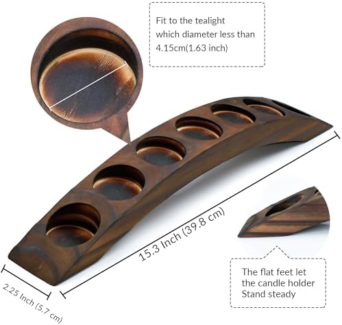 7-Candle Wooden Bridge Tealight Holder Bar, Rustic Tone, 15 Inches Long - Image 2