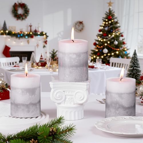 KONNI Layered Pillar Candles Set of 3, 3"x 4" Table Decor Gray - Image 4