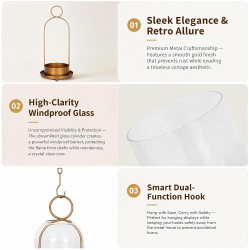 Hurricane Glass Candle Holders, Brass Hanging Lanterns - Image 4