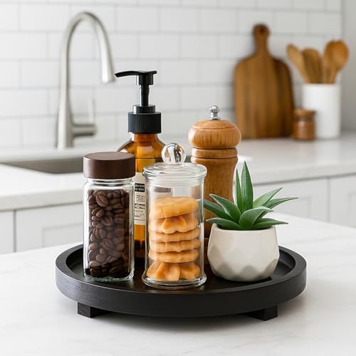 Round Wood Riser Bathroom Sink Tray for Kitchen Counter Vanity Perfume Tray - Image 5