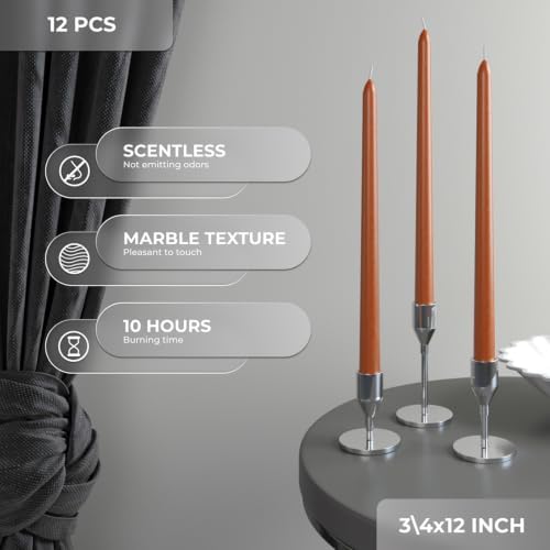 CANDWAX 12 Inch Taper Candles Terracotta Decor Candle Sticks 12 Pack - Image 2