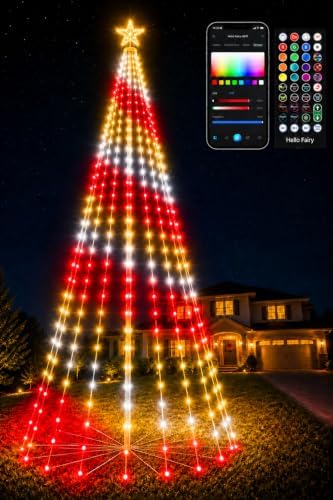 6FT Smart Outdoor Christmas Cone Tree Lights with Star & RGB Color Effects by Elenut