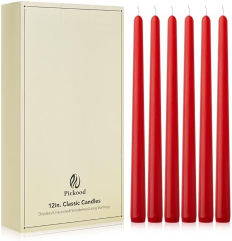 New Burning Formula Unscented Dripless 12-Inch Taper Candles Set of 12 - Red, for Wedding, Dinner - Smokeless, Long Burning - Hand Poured, Colored Tall Candlesticks - Rojo by Unknown