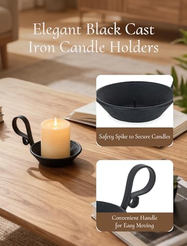 Iron Pillar Candle Holder: Vintage Black Candle Plate with Handle - Image 2