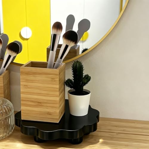 2 Pcs Scalloped Wood Display Risers,Rustic Wooden Pedestal Stand, Candle Stands Holder, Wooden Riser for Figures, Dessert Cupcake Tray for Party, Display Artwork collectibles for Decoration and Organize (Black, 6.3 Inch) - Image 3