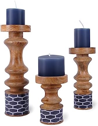 Mela Artisans Gramercy Mango Wood Candle Holders - Natural, Set of 3 - Image 4