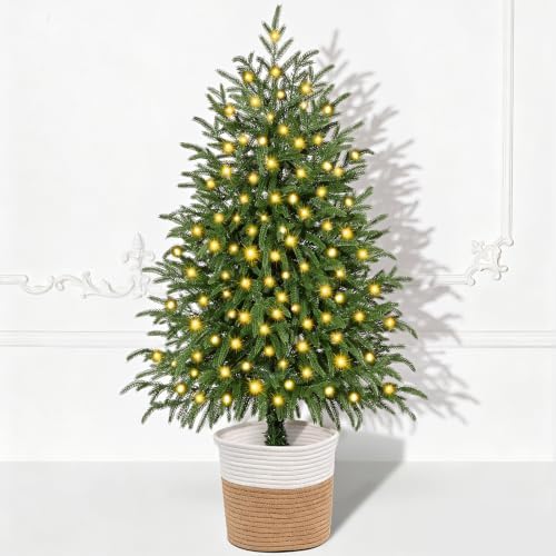 3FT Small Christmas Tree with Lights, Pre-Lit Norfolk Pine Tree Potted by Waipfaru