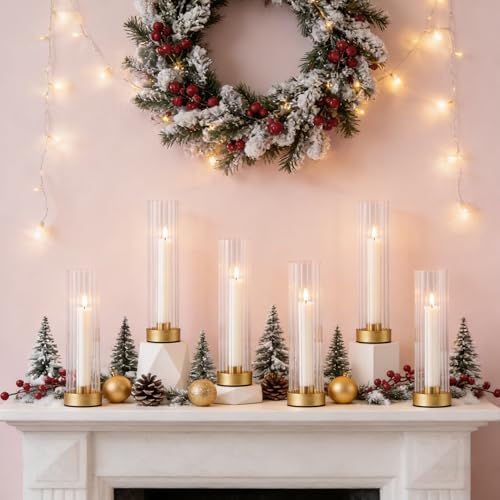 Hurricane Candle Holders Golden Taper Candle Sticks Holder, with 11" Thickened Glass Cylinder Covers Ribbed Candlesticks Holders Bulk Set of 10, Dining Table Centerpiece for Wedding - Image 6