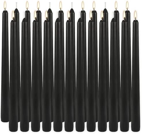 24Pack 10inch Black Taper Candle-Unscented and Smokeless-8hours Long Burning time,Dripless,Ideal for Halloween Taper Candles, Weddings, Dinner,Parties by kneeife