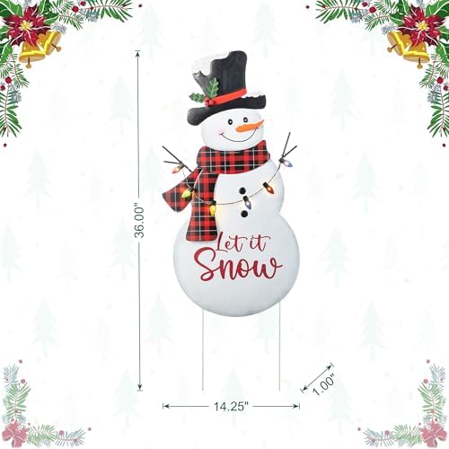 Glitzhome Lighted Metal Christmas Snowman Yard Stake with Colorful Strawberry Bulbs, 36" H Let it Snow Outdoor Decor, Iron Snowman Sign for Holiday Lawn & Garden​​ - Image 3