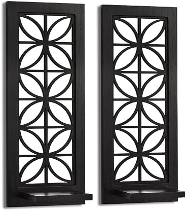 Aeveco Wall Mirrored Candle Sconces Set of 2, Decorative Wooden Candle Holder, Rustic Candle Sconce, Living Room Wall Decoration (Black (Style 1)) - Image 2