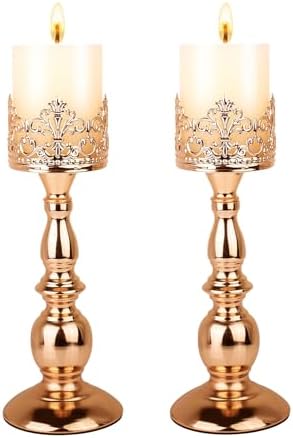 Candle Holders for Pillar Candles Gothic Gold Vintage Tall Candle Holders Set of 2 Decorative Large Table Centerpieces Candle Stand Decor (Gold 2PCS A) by DRELIFAM