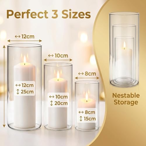 Hurricane Candle Holders, Clear Glass Cylinder Centerpieces Vases, Pillar Candle Sleeves for Wedding, Table Decoration Centerpiece Floral Room Home, Dining Room Decor 6 Pieces - Image 2