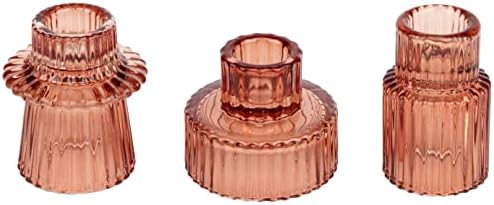 Vixdonos Glass Candlestick Holders Tealight Candle Holders for Table Centerpieces, Wedding Decor and Dinner Party (3 Pcs, Reddish Brown) by Vixdonos