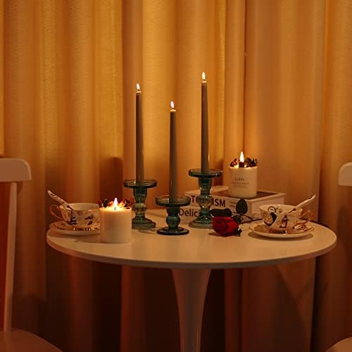 GMWD 3 Pcs Glass Candle Holder Set Clear, Green Candlesticks Holders Pillar Taper Candles Tealight Stand for Wedding Centerpieces Home Decorations Dining Table - Image 5