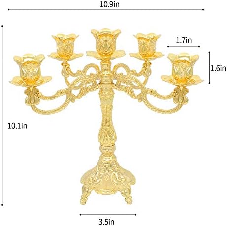 Metal Candelabra 5-Candle 10.1 Inch Tall Candle Holder Stick for Home Wedding Event and Party Festival,Gold - Image 6