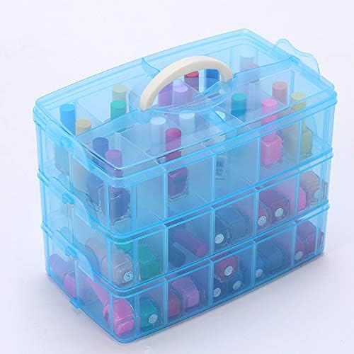 Sooyee Craft Storage Organizer,Hot Wheels Case,Sewing Box,3-Tier Plastic Organizer Box with Dividers, Storage Containers for Organizing Art Supplies, Fuse Beads,Washi Tape, Kids Toy,Blue