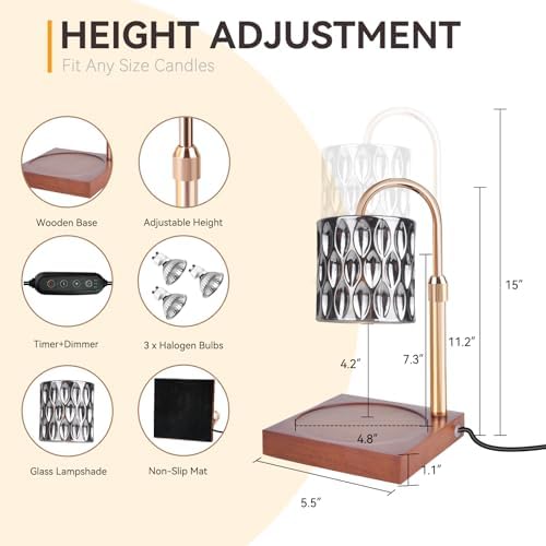 TOACSUCP Candle Warmer Lamp with 3 Bulbs, Adjustable Height Dimmable Candle Warmer with Timer, Compatible with Large Jar Candles, Candle Lamp with Charming Gift Box Ribbon for Her/Him - Image 2