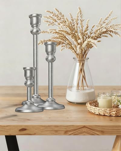 Candlestick Holders Taper Candle Holders Set of 3, Golden Candlestick Holders Decorative Candle Stand, Tapered Candle Holders Set for Wedding, Dining Table, Home Decoration (Antique Silver) - Image 6