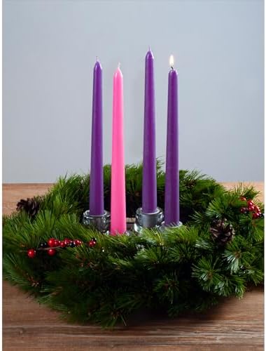 CANDWAX 10 Inch Advent Taper Candles Set of 12 - Long Burning Dripless Unscented Tapers - Perfect for Advent Wreaths, Christmas Décor - 9 Purple Tapers, 3 Pink Tapered Candles - Image 5