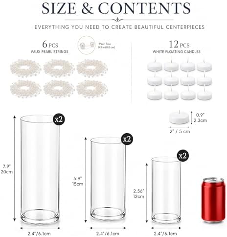 Centerpieces for Tables 24PCS, Floating Candles, Glass Vases, Pearl Strings - Image 2
