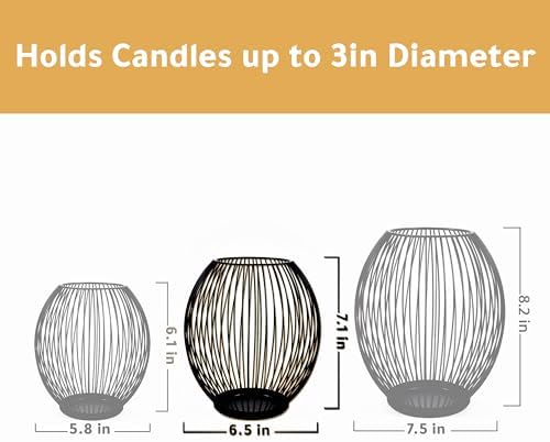 OLEEK Small Outdoor Candle Holders for Patio - Pillar Candle Holder - Black Wire Candle Holder for Table Centerpiece - Iron Lantern Decorative Candles - Farmhouse Decor Fireplace Metal Candle Holders - Image 4