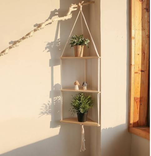 Artilady Corner Shelves Macrame Wall Hanging, 3 Tier Boho Storage by Artilady