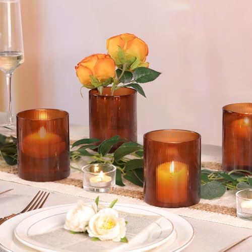 Amber Glass Cylinder Vases, Set of 6, 4" - Image 2