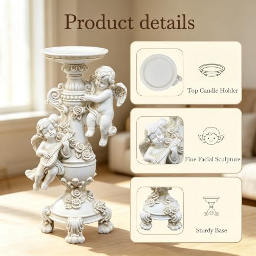 Cherub Candle Holder Figurine White Resin Elegant Home - Image 3