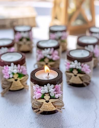 Ju's Favors Wooden Candle Holders Set of 10 for Baptism Gift for Guests, Christening Gifts, Party Favors. (Dark brown - pink) - Image 3