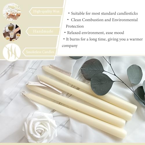 Ivory Taper Candles 4 Pack Vanilla Cream Scented Candles 10 inch Long Candlesticks for Wedding Festiva Dinner Holiday Decor - Image 3