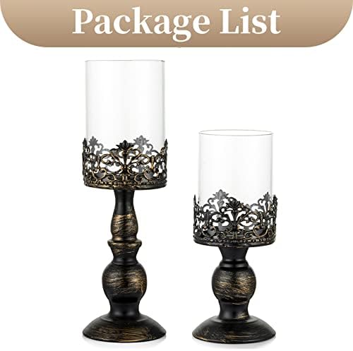 Sziqiqi Black Pillar Candle Holders: Gothic Metal Hurricane Candle Holders - Image 7