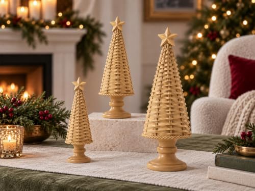3PCS Christmas Tree Figurines, Woven Style Tabletop Decor Gift - Image 4