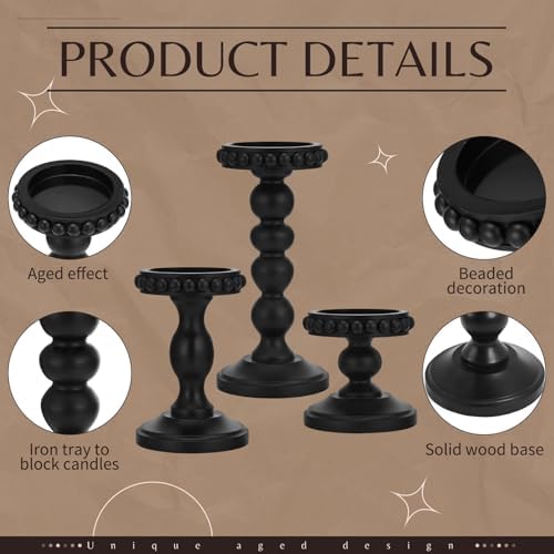 Mumufy 3 Set Wooden Candle Holders for Pillar Candles, Black, Small - Image 4