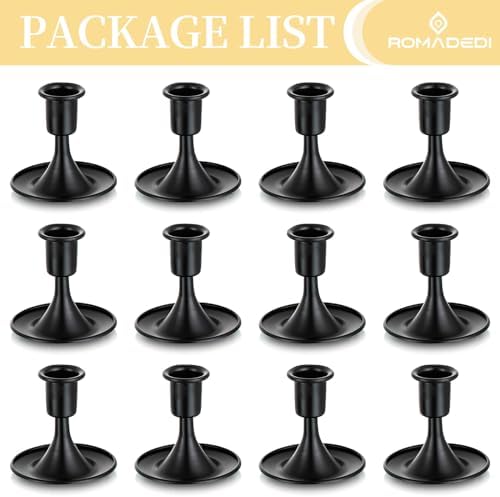 Black Candlestick Candle Holders for Taper ：12 PCS Romadedi Candle Stick Holder Set Vintage Table Centerpiece Halloween Decoration Wedding Christmas Fireplace Mantel Home Deocr - Image 7