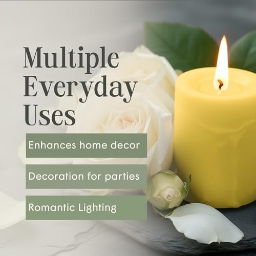 Mister Candle Dripless Unscented Yellow Pillar Candles, Set of 3 Hand Poured Solid Color Non-Scented Candles for Home Decor, Premium Wax, 60 Hr Burn Time - 3x4 Inch, Yellow - Image 5