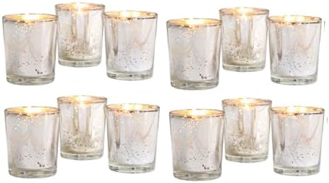 Hosley Set of 12 Silver Mercury Filled Glass Votive Candles. Ideal Gift for Weddings, Bridal Showers, Parties, Home Decor, and Special Events by HOSLEY