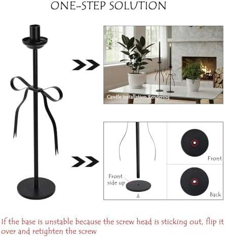 Black Bow Taper Candle Holders Set of 2, Modern Metal Stands - Image 5
