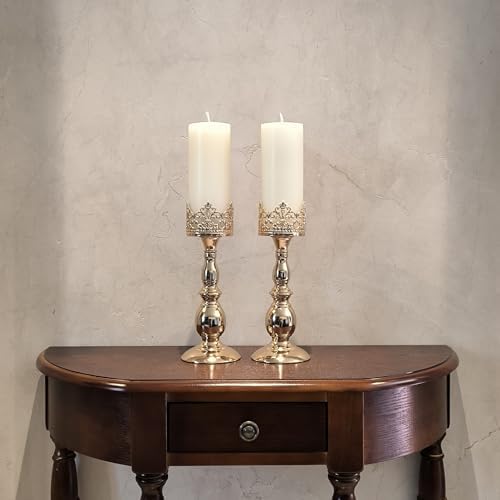 Candle Holders for Pillar Candles Gothic Gold Vintage Tall Candle Holders Set of 2 Decorative Large Table Centerpieces Candle Stand Decor (Gold 2PCS A) - Image 5