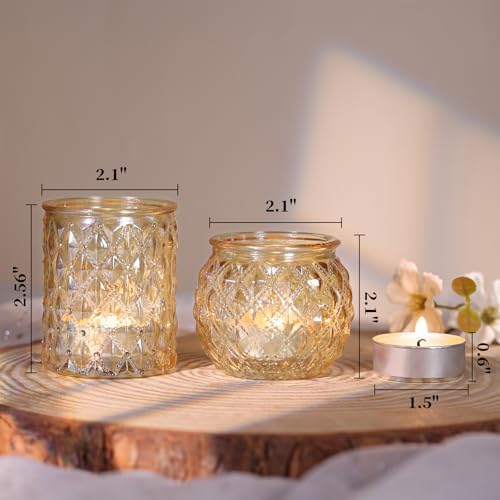 DARJEN 12Pcs Gold Votive Candle Holders - Glass Candle Holder for Table Centerpiece, Tea Light Candle Holders Glass for Wedding Shower, Home & Tea Party Decor - Image 2
