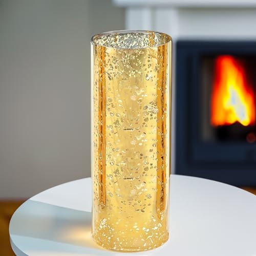 WGVI Hurricane Candle Holder Sleeve, W: 5", Ht: 14", Gold Speckled Glass Cylinder Open Both Ends, Chimney Tube Shade, 6 Piece - Image 3