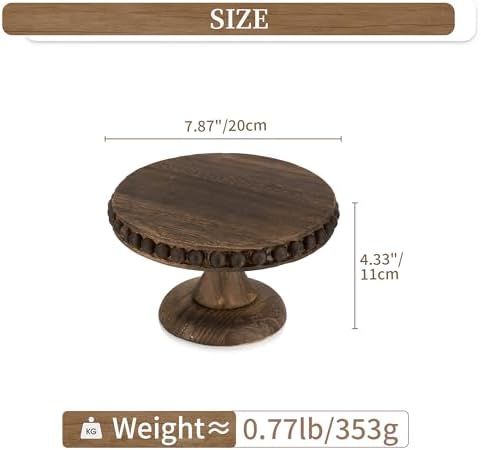Hanobe Small Wood Cake Stand: Cupcake Pedestal Stand 8 inch Dessert Display Riser Distressed Rustic Round Cakes Holder Tray Vintage Beads Wooden Plate for Wedding Birthday Decor - Image 3