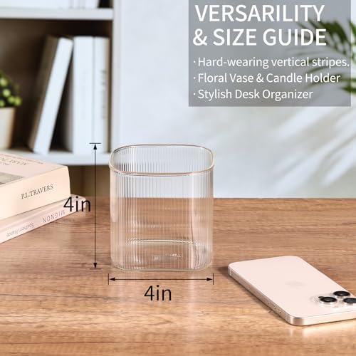 6 Pack Square Glass Vases for Centerpieces 4" x 4" x 4", Clear Flower Vases - Image 3